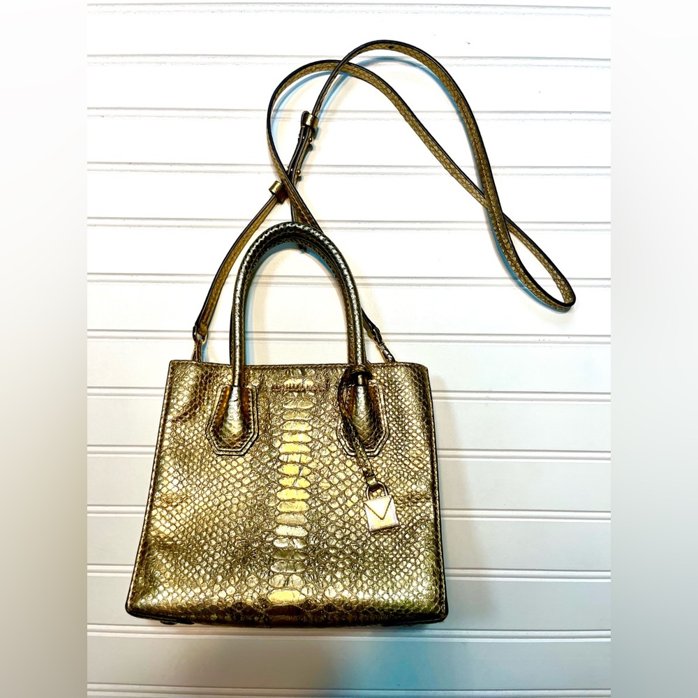 Michael Kors Metallic Gold Snake Skin Crossbody Purse